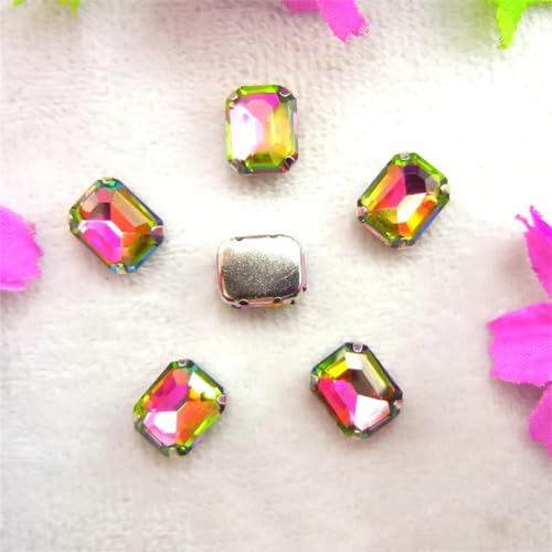 LuminaCreek Strass-Glaskristalle for Aufnähen, AB-Farben, silberne Kralle, for Aufnähen von Strassperlen, rechteckige Form, Glaskristall, DIY-Besatz(10x14mm 20pcs A2 Rainbow) von LuminaCreek