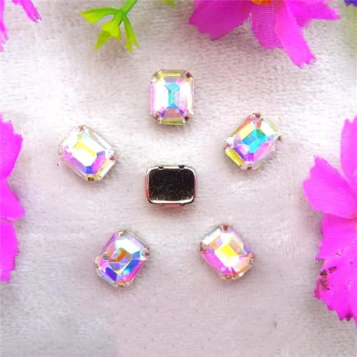LuminaCreek Strass-Glaskristalle for Aufnähen, AB-Farben, silberne Kralle, for Aufnähen von Strassperlen, rechteckige Form, Glaskristall, DIY-Besatz(13x18mm 20pcs A1 Crystal AB) von LuminaCreek