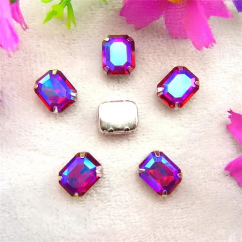 LuminaCreek Strass-Glaskristalle for Aufnähen, AB-Farben, silberne Kralle, for Aufnähen von Strassperlen, rechteckige Form, Glaskristall, DIY-Besatz(18x25mm 10pcs A11 Red AB) von LuminaCreek