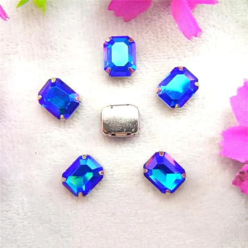 LuminaCreek Strass-Glaskristalle for Aufnähen, AB-Farben, silberne Kralle, for Aufnähen von Strassperlen, rechteckige Form, Glaskristall, DIY-Besatz(18x25mm 10pcs A9 Sapphire AB) von LuminaCreek