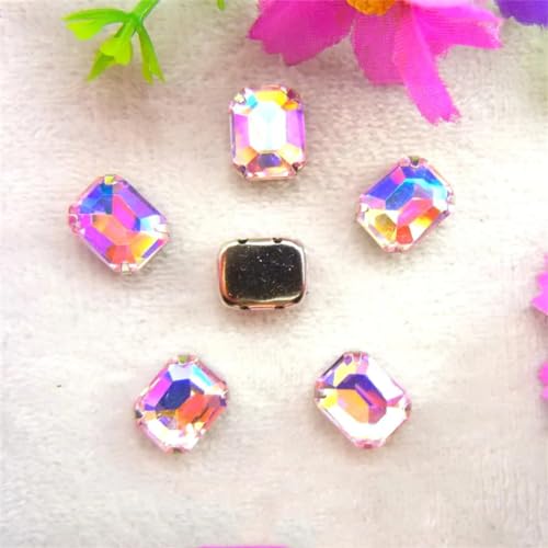 LuminaCreek Strass-Glaskristalle for Aufnähen, AB-Farben, silberne Kralle, for Aufnähen von Strassperlen, rechteckige Form, Glaskristall, DIY-Besatz(18x27mm 10pcs A15 Pink AB) von LuminaCreek