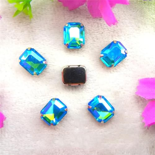LuminaCreek Strass-Glaskristalle for Aufnähen, AB-Farben, silberne Kralle, for Aufnähen von Strassperlen, rechteckige Form, Glaskristall, DIY-Besatz(18x27mm 10pcs A3 Aquamarine AB) von LuminaCreek