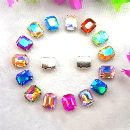 LuminaCreek Strass-Glaskristalle for Aufnähen, AB-Farben, silberne Kralle, for Aufnähen von Strassperlen, rechteckige Form, Glaskristall, DIY-Besatz(4x6mm 50pcs A16 AB colors mix) von LuminaCreek