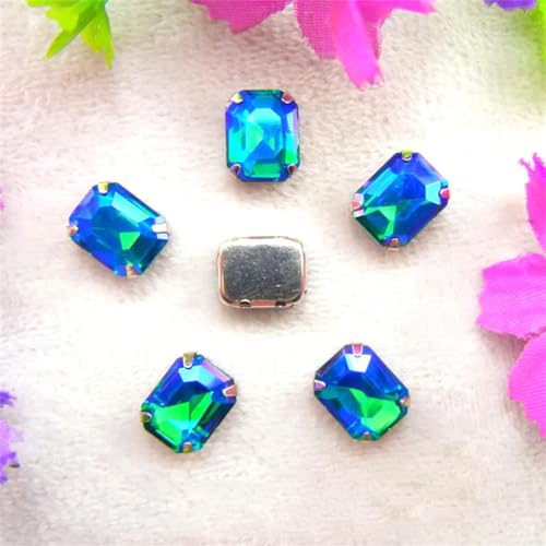 LuminaCreek Strass-Glaskristalle for Aufnähen, AB-Farben, silberne Kralle, for Aufnähen von Strassperlen, rechteckige Form, Glaskristall, DIY-Besatz(4x6mm 50pcs A7 Emerald AB) von LuminaCreek