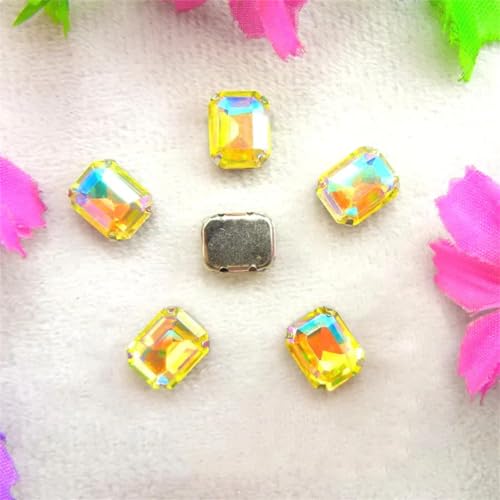LuminaCreek Strass-Glaskristalle for Aufnähen, AB-Farben, silberne Kralle, for Aufnähen von Strassperlen, rechteckige Form, Glaskristall, DIY-Besatz(4x6mm 50pcs A8 Jonquil AB) von LuminaCreek