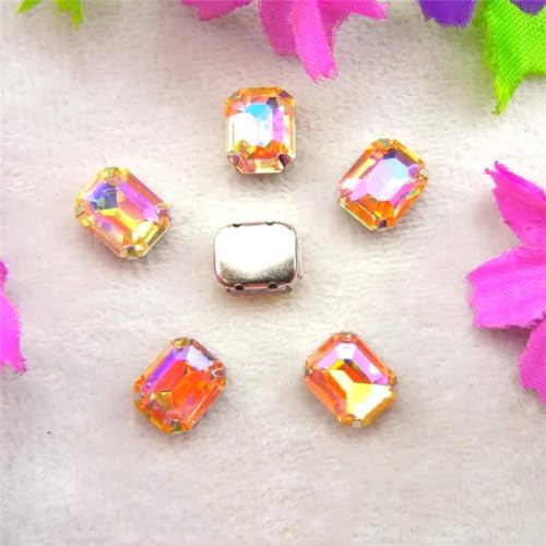 LuminaCreek Strass-Glaskristalle for Aufnähen, AB-Farben, silberne Kralle, for Aufnähen von Strassperlen, rechteckige Form, Glaskristall, DIY-Besatz(6x8mm 50pcs A12 Lt peach AB) von LuminaCreek