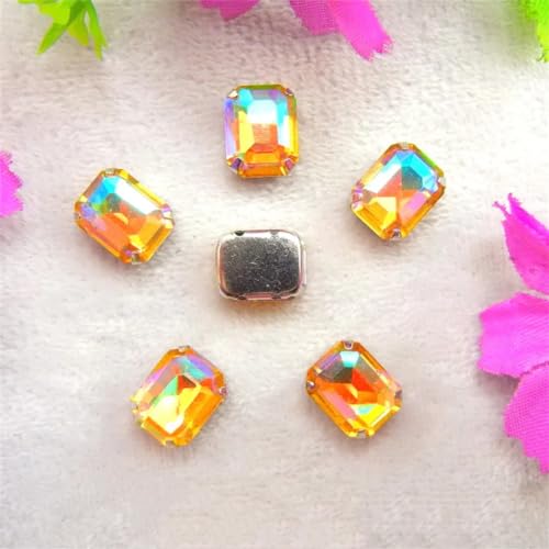 LuminaCreek Strass-Glaskristalle for Aufnähen, AB-Farben, silberne Kralle, for Aufnähen von Strassperlen, rechteckige Form, Glaskristall, DIY-Besatz(8x10mm 50pcs A10 Topaz AB) von LuminaCreek