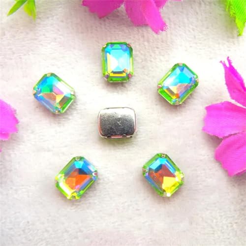 LuminaCreek Strass-Glaskristalle for Aufnähen, AB-Farben, silberne Kralle, for Aufnähen von Strassperlen, rechteckige Form, Glaskristall, DIY-Besatz(8x10mm 50pcs A4 Peridot AB) von LuminaCreek