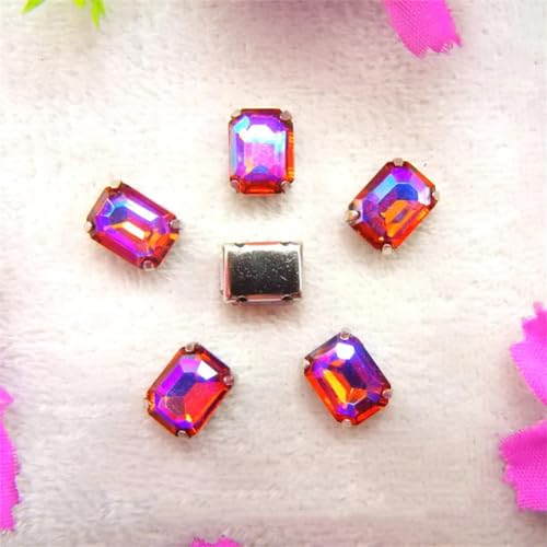 LuminaCreek Strass-Glaskristalle for Aufnähen, AB-Farben, silberne Kralle, for Aufnähen von Strassperlen, rechteckige Form, Glaskristall, DIY-Besatz(8x10mm 50pcs A6 Tea color AB) von LuminaCreek
