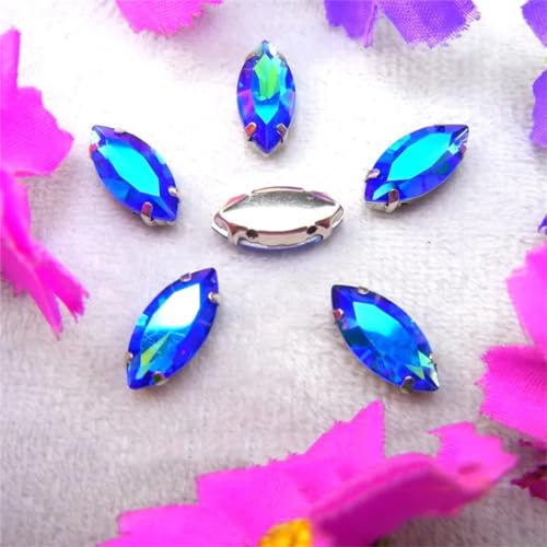 LuminaCreek Strass-Glaskristalle for Aufnähen, AB-Farben, silberne Krallen-Strassperlen, Navett-Form, for Aufnähen auf Glaskristall, DIY-Applikation(3x6mm 50pcs A5 Sapphire AB) von LuminaCreek