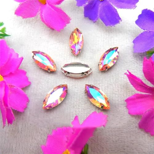 LuminaCreek Strass-Glaskristalle for Aufnähen, AB-Farben, silberne Krallen-Strassperlen, Navett-Form, for Aufnähen auf Glaskristall, DIY-Applikation(4x8mm 50pcs A14 Lt peach AB) von LuminaCreek