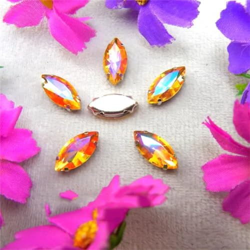 LuminaCreek Strass-Glaskristalle for Aufnähen, AB-Farben, silberne Krallen-Strassperlen, Navett-Form, for Aufnähen auf Glaskristall, DIY-Applikation(7x15mm 20pcs A9 Topaz AB) von LuminaCreek
