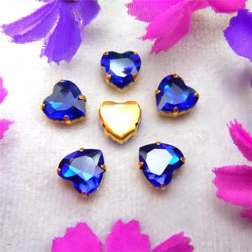 LuminaCreek Strass-Glaskristalle for Aufnähen, Goldfarben-Mix, Herzform, Strass-Perlen for Aufnähen, DIY-Applikation(12mm 20pcs A11 Sapphire) von LuminaCreek