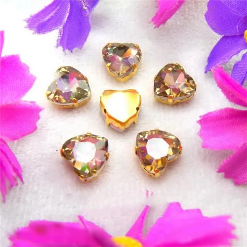 LuminaCreek Strass-Glaskristalle for Aufnähen, Goldfarben-Mix, Herzform, Strass-Perlen for Aufnähen, DIY-Applikation(12mm 20pcs A14 Lt topaz) von LuminaCreek