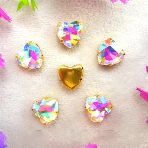 LuminaCreek Strass-Glaskristalle for Aufnähen, Goldfarben-Mix, Herzform, Strass-Perlen for Aufnähen, DIY-Applikation(12mm 20pcs A17 Crystal AB) von LuminaCreek