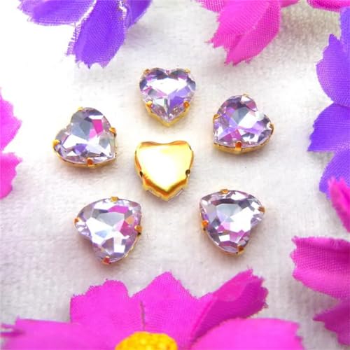 LuminaCreek Strass-Glaskristalle for Aufnähen, Goldfarben-Mix, Herzform, Strass-Perlen for Aufnähen, DIY-Applikation(12mm 20pcs A19 Violet) von LuminaCreek