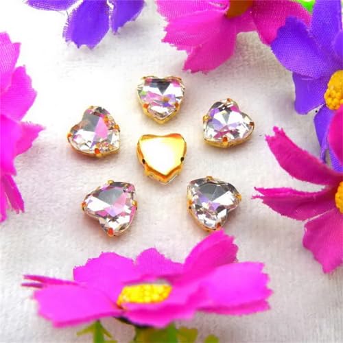 LuminaCreek Strass-Glaskristalle for Aufnähen, Goldfarben-Mix, Herzform, Strass-Perlen for Aufnähen, DIY-Applikation(16mm 20pcs A1 Clear) von LuminaCreek