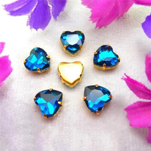 LuminaCreek Strass-Glaskristalle for Aufnähen, Goldfarben-Mix, Herzform, Strass-Perlen for Aufnähen, DIY-Applikation(16mm 20pcs A12 Blue Zircan) von LuminaCreek