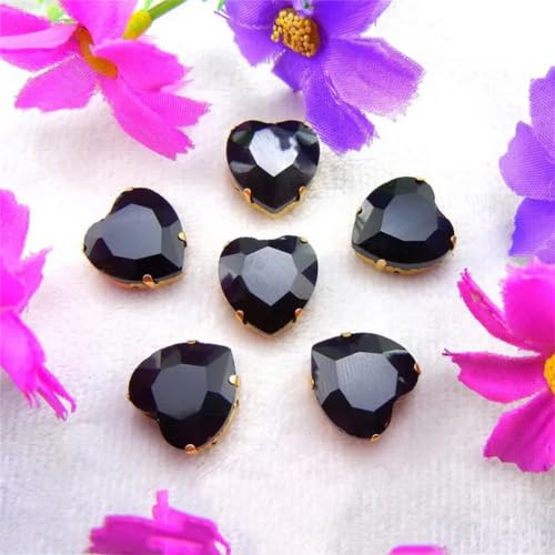 LuminaCreek Strass-Glaskristalle for Aufnähen, Goldfarben-Mix, Herzform, Strass-Perlen for Aufnähen, DIY-Applikation(16mm 20pcs A2 Black) von LuminaCreek