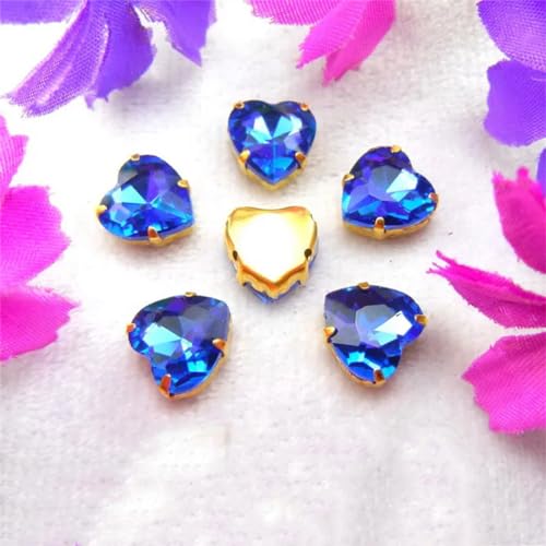 LuminaCreek Strass-Glaskristalle for Aufnähen, Goldfarben-Mix, Herzform, Strass-Perlen for Aufnähen, DIY-Applikation(27mm 10pcs A18 Lt Sapphire) von LuminaCreek