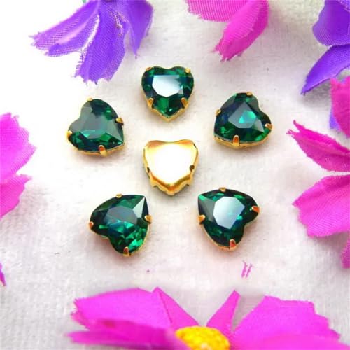 LuminaCreek Strass-Glaskristalle for Aufnähen, Goldfarben-Mix, Herzform, Strass-Perlen for Aufnähen, DIY-Applikation(27mm 10pcs A4 Emerald) von LuminaCreek