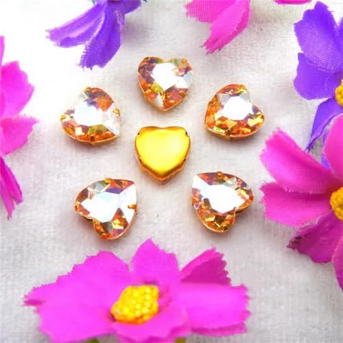 LuminaCreek Strass-Glaskristalle for Aufnähen, Goldfarben-Mix, Herzform, Strass-Perlen for Aufnähen, DIY-Applikation(27mm 10pcs A9 Champagne gold) von LuminaCreek