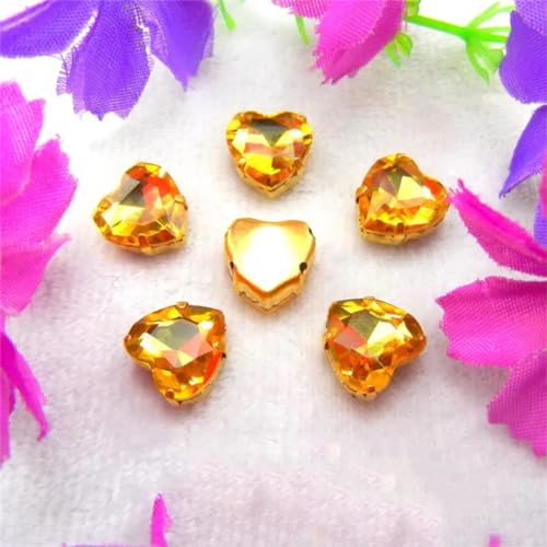 LuminaCreek Strass-Glaskristalle for Aufnähen, Goldfarben-Mix, Herzform, Strass-Perlen for Aufnähen, DIY-Applikation(8mm 50pcs A23 Topaz) von LuminaCreek