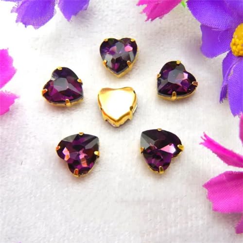 LuminaCreek Strass-Glaskristalle for Aufnähen, Goldfarben-Mix, Herzform, Strass-Perlen for Aufnähen, DIY-Applikation(8mm 50pcs A7 Amethyst) von LuminaCreek