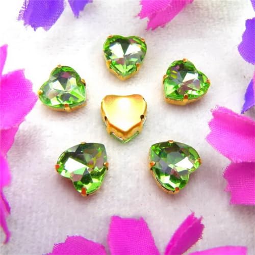 LuminaCreek Strass-Glaskristalle for Aufnähen, Goldfarben-Mix, Herzform, Strass-Perlen for Aufnähen, DIY-Applikation(8mm 50pcs A8 Peridot) von LuminaCreek