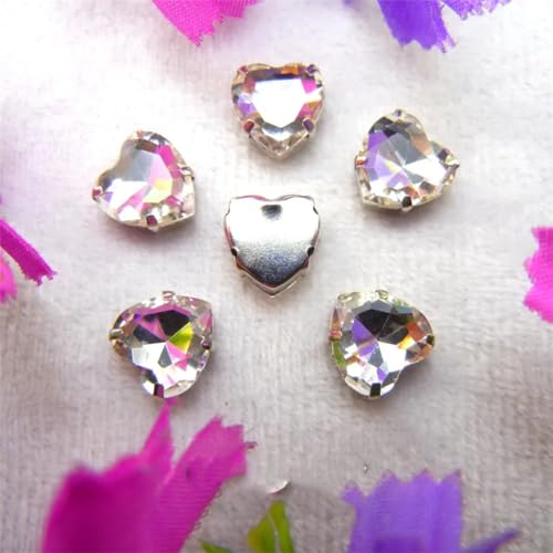 LuminaCreek Strass-Glaskristalle for Aufnähen, Herzform, for Aufnähen, Strasssteine, silberne Krallen, Kristallperlen, 7 Größen, Farben, Mix, DIY-Applikation(10mm 20pcs A1 Clear) von LuminaCreek
