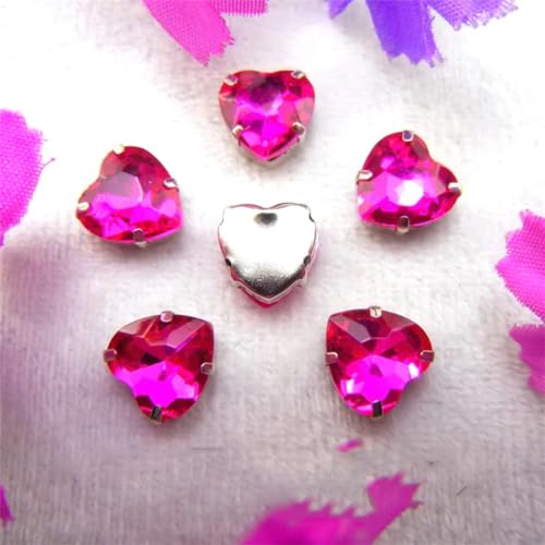LuminaCreek Strass-Glaskristalle for Aufnähen, Herzform, for Aufnähen, Strasssteine, silberne Krallen, Kristallperlen, 7 Größen, Farben, Mix, DIY-Applikation(10mm 20pcs A19 Rose) von LuminaCreek
