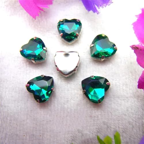 LuminaCreek Strass-Glaskristalle for Aufnähen, Herzform, for Aufnähen, Strasssteine, silberne Krallen, Kristallperlen, 7 Größen, Farben, Mix, DIY-Applikation(18mm 10pcs A12 Emerald) von LuminaCreek