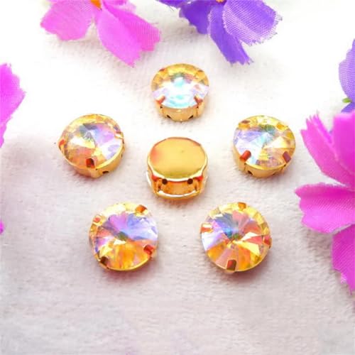 LuminaCreek Strass-Glaskristalle for Aufnähen, Rivoli, runde Form, Glaskristall, AB-Farben, Goldkralle, for Aufnähen, Strassperlen, DIY-Applikation(14mm 20pcs A15 Champagne gold) von LuminaCreek