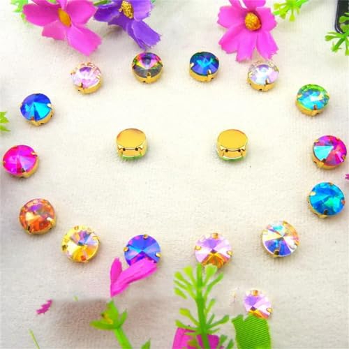 LuminaCreek Strass-Glaskristalle for Aufnähen, Rivoli, runde Form, Glaskristall, AB-Farben, Goldkralle, for Aufnähen, Strassperlen, DIY-Applikation(14mm 20pcs A16 AB colors mix) von LuminaCreek