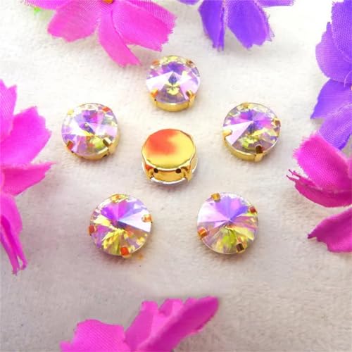 LuminaCreek Strass-Glaskristalle for Aufnähen, Rivoli, runde Form, Glaskristall, AB-Farben, Goldkralle, for Aufnähen, Strassperlen, DIY-Applikation(16mm 20pcs A7 Violet AB) von LuminaCreek