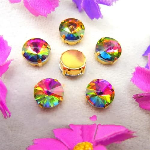 LuminaCreek Strass-Glaskristalle for Aufnähen, Rivoli, runde Form, Glaskristall, AB-Farben, Goldkralle, for Aufnähen, Strassperlen, DIY-Applikation(6mm 50pcs A11 Rainbow) von LuminaCreek