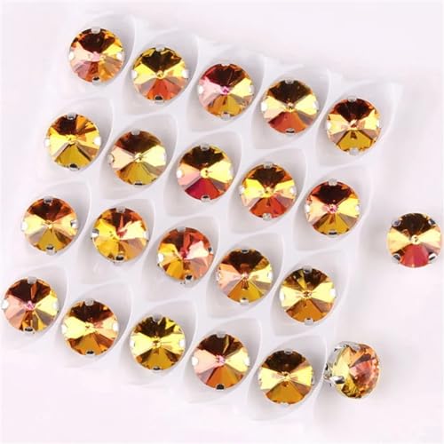LuminaCreek Strass-Glaskristalle for Aufnähen, Rivoli-Applikation in runder Form for Aufnähen von Strasssteinen in Silber-Regenbogen-Kristallen(10mm 20pcs A10 Yellow RB) von LuminaCreek