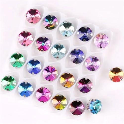 LuminaCreek Strass-Glaskristalle for Aufnähen, Rivoli-Applikation in runder Form for Aufnähen von Strasssteinen in Silber-Regenbogen-Kristallen(10mm 20pcs A17 RB colors mix) von LuminaCreek