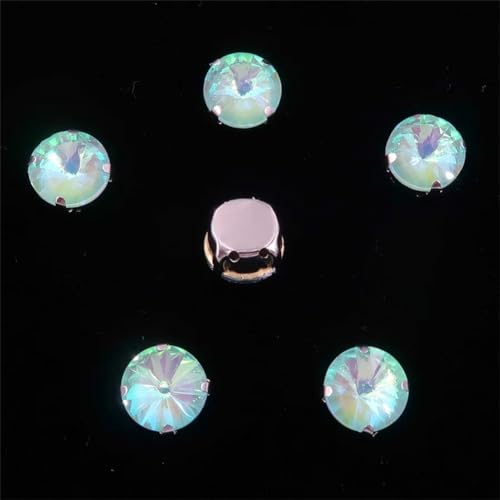 LuminaCreek Strass-Glaskristalle for Aufnähen, Rivoli-Applikation in runder Form for Aufnähen von Strasssteinen in Silber-Regenbogen-Kristallen(8mm 50pcs A22 Peridot AB) von LuminaCreek