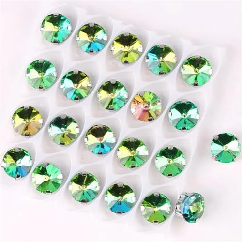 LuminaCreek Strass-Glaskristalle for Aufnähen, Rivoli-Applikation in runder Form for Aufnähen von Strasssteinen in Silber-Regenbogen-Kristallen(8mm 50pcs A7 Fruit GN RB) von LuminaCreek
