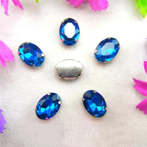 LuminaCreek Strass-Glaskristalle for Aufnähen, Silber, 7 Größen, Farben, Mix, ovale Form, Strass-Perlen for Aufnähen, DIY-Besatz(10x14mm 20pcs A13 Blue Zircan) von LuminaCreek
