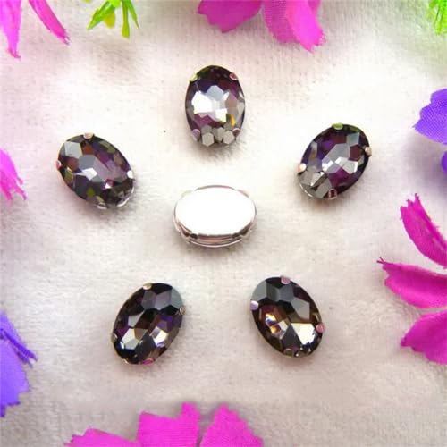 LuminaCreek Strass-Glaskristalle for Aufnähen, Silber, 7 Größen, Farben, Mix, ovale Form, Strass-Perlen for Aufnähen, DIY-Besatz(10x14mm 20pcs A5 Black diamond) von LuminaCreek