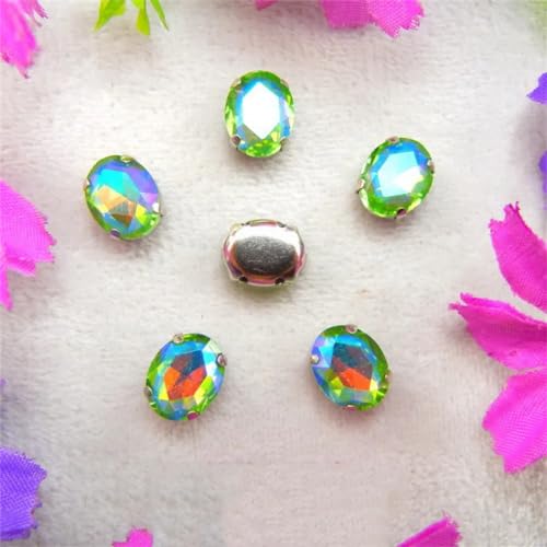 LuminaCreek Strass-Glaskristalle for Aufnähen, Silber, 7 Größen, Farben, Mix, ovale Form, Strass-Perlen for Aufnähen, DIY-Besatz(6x8mm 50pcs A29 Peridot Ab) von LuminaCreek