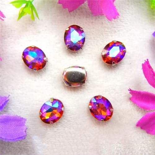 LuminaCreek Strass-Glaskristalle for Aufnähen, Silber, 7 Größen, Farben, Mix, ovale Form, Strass-Perlen for Aufnähen, DIY-Besatz(6x8mm 50pcs A32 Tea color AB) von LuminaCreek