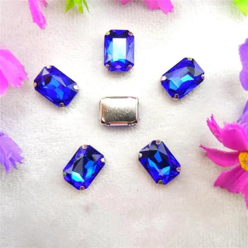 LuminaCreek Strass-Glaskristalle for Aufnähen, Silber, 7 Größen, Farben, Mix, rechteckige Form, Strass-Perlen for Aufnähen(18x27mm 10pcs A7 Sapphire) von LuminaCreek