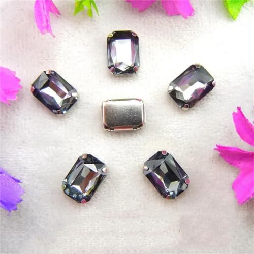 LuminaCreek Strass-Glaskristalle for Aufnähen, Silber, 7 Größen, Farben, Mix, rechteckige Form, Strass-Perlen for Aufnähen(4x6mm 50pcs A16 Black diamond) von LuminaCreek
