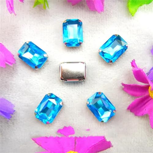LuminaCreek Strass-Glaskristalle for Aufnähen, Silber, 7 Größen, Farben, Mix, rechteckige Form, Strass-Perlen for Aufnähen(4x6mm 50pcs A5 Aquamarine) von LuminaCreek