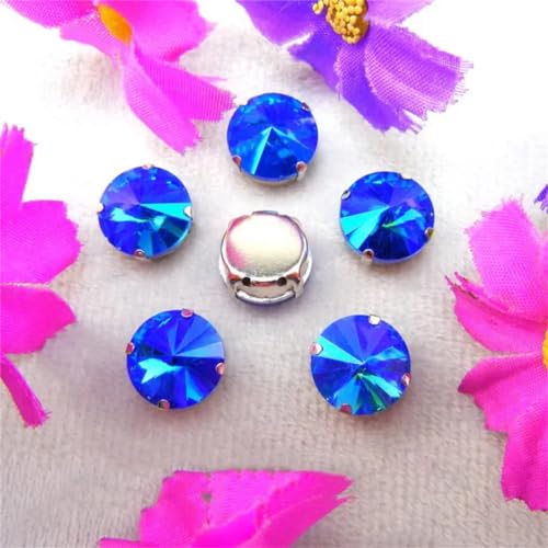 LuminaCreek Strass-Glaskristalle for Aufnähen, Silber-Krallen-Glaskristall-Farben-Mix, Rivoli-Rundform, for Aufnähen von Strass-Perlen, DIY-Applikation(12mm 20pcs A28 Sapphire AB) von LuminaCreek