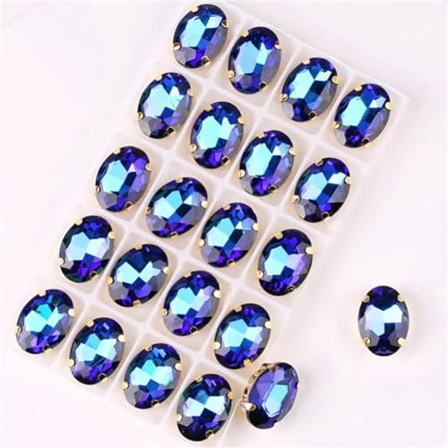 LuminaCreek Strass-Glaskristalle for Aufnähen, ovale Form, goldene Kralle, Strass-Applikation for Aufnähen, 20 Stück/Packung, Farben gemischt, Glaskristall(13x18mm 20pcs A5 Montana RB) von LuminaCreek