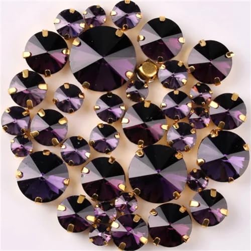 LuminaCreek Strass-Glaskristalle for Aufnähen, runde Form, Strasssteine ​​zum Aufnähen, goldene Klaue, 7 Größen, Mix, 50 Stück/Beutel, Glaskristall-Kleid-Applikation(A17 Amethyst 50Pcs) von LuminaCreek